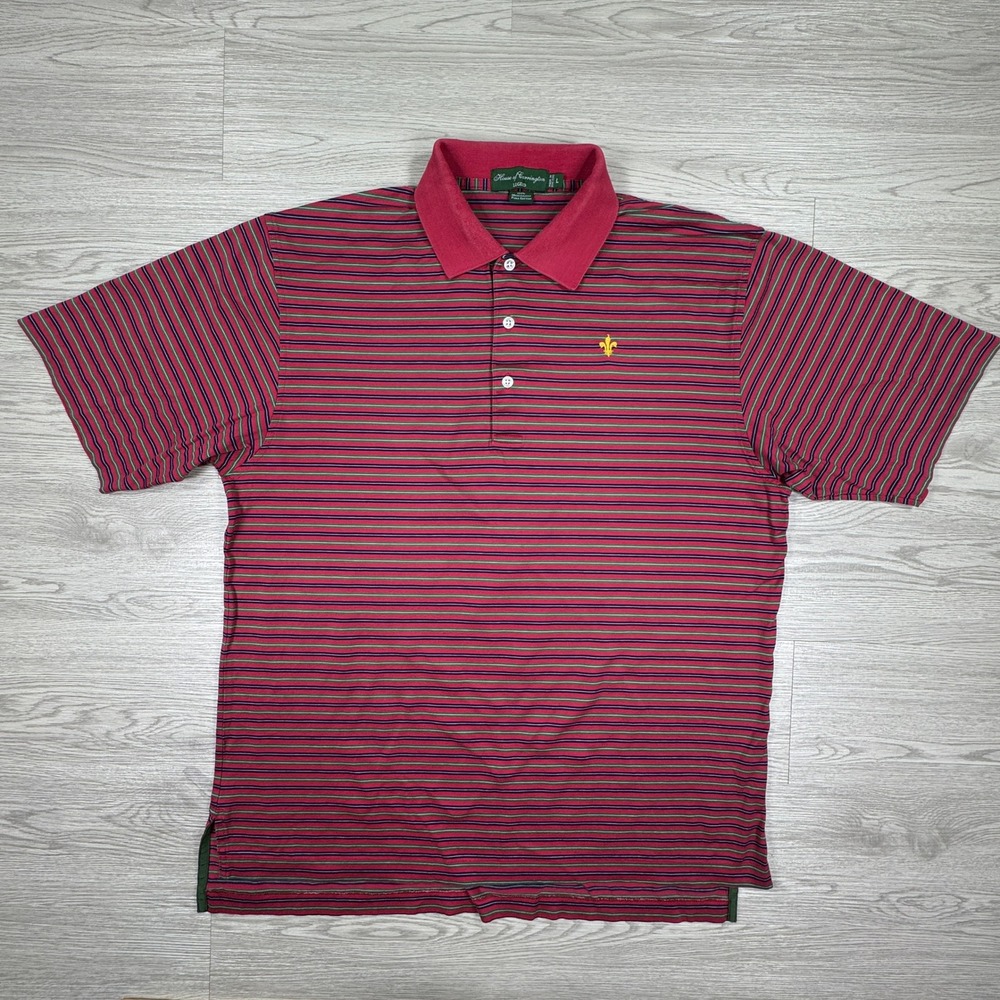 House of Carrington Men's Polo Shirt Legend Striped Red Large Pima Cotton